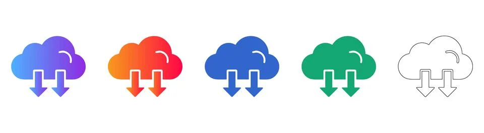 Cloud Data Download Icon Set Illustrazione stock
