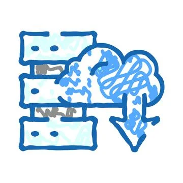 Cloud data downloading to server rack doodle concept イラスト素材