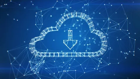 Cloud Data Icon Appearing in Network Cloud from Lines and Dots Stock Footage 77099219