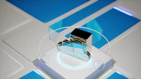 Cloud Data Icon Close Up Blue Holographic Tech Platform Server Stock Footage 337815771