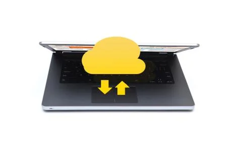 Cloud Data Icon on laptop close up Stock Photos