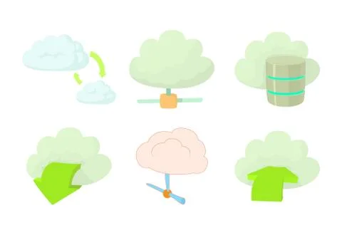 Cloud data icon set, cartoon style 스톡 일러스트