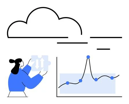 Cloud Data Integration and Analysis Puzzle Solutions and Graph Trends Stock Illustration