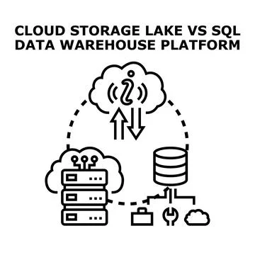 Cloud data lake versus data warehouse platform Stock Illustration