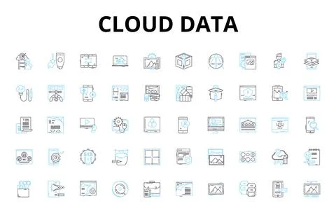Cloud data linear icons set. Sync, Backup, Security, Accessibility, Scalability Stock Illustration