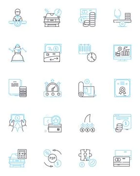 Cloud data linear icons set. Scalability, Security, Reliability, Accessibility Stock Illustration