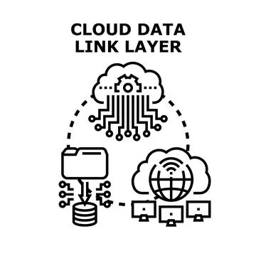 Cloud data link layer network infrastructure connecting devices Illustrazione stock