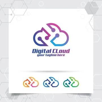 Cloud data logo vector design with concept of cloud and technology symbol. 스톡 일러스트
