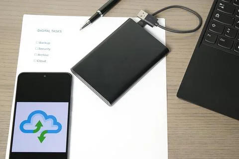 Cloud Data Management and Office Tasks View 库存照片