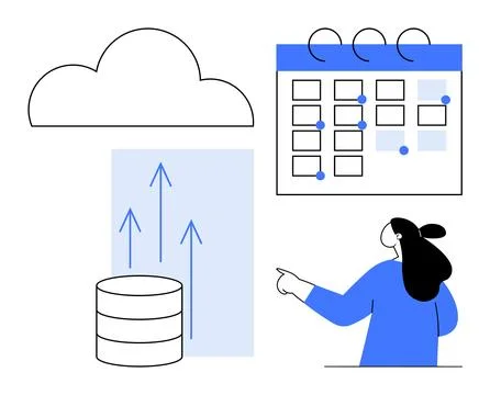 Cloud Data Management with Calendar and Task Planning Stock Illustration