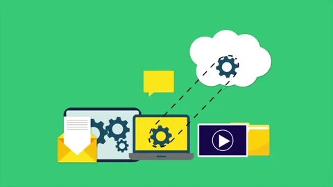 Cloud Data Management with Gears Infographics - 2D Animated Video Stock Footage 246774574