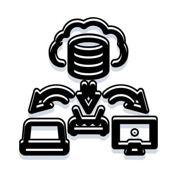 Cloud data network connection with multiple devices Illustrazione stock