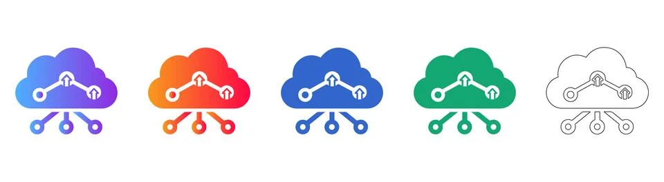 Cloud Data Network Icons with Connected Nodes Illustrazione stock