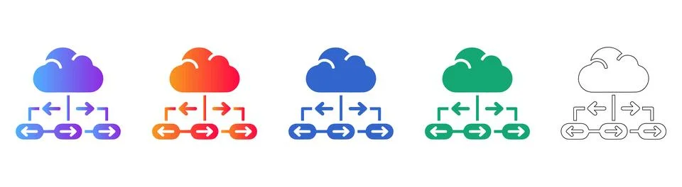 Cloud Data Network Synchronization Icon Set Illustrazione stock