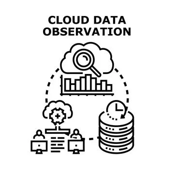 Cloud data observation analyzing information and network monitoring Illustrazione stock