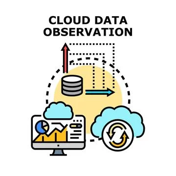 Cloud data observation analyzing processing and monitoring Stock Illustration