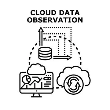 Cloud data observation analyzing processing and monitoring Illustrazione stock
