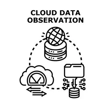 Cloud data observation system monitoring and analyzing information flow Illustrazione stock
