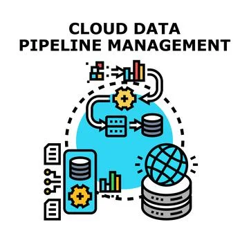 Cloud data pipeline management concept icon 库存插图