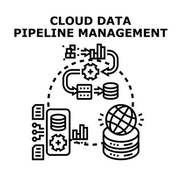 Cloud data pipeline management concept icon Stock Illustration