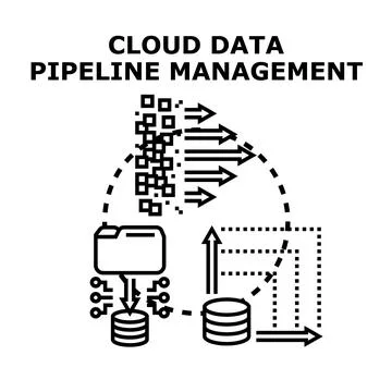 Cloud data pipeline management concept visualizing data flow Illustrazione stock