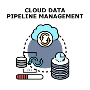 Cloud data pipeline management processing concept Stock Illustration