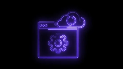 Cloud data processing automation with neon glow setting icon in the cloud n.. Stock Footage 316673042
