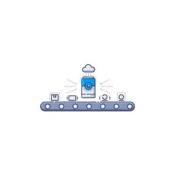 Cloud data processing conveyor belt icon Stock Illustration
