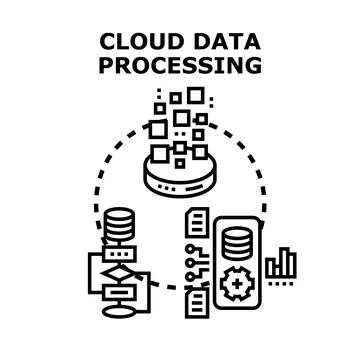 Cloud data processing technology system computing concept 库存插图