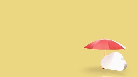 Cloud Data Protection Concept With Red Umbrella Security Symbol 3d render. Stock Illustration