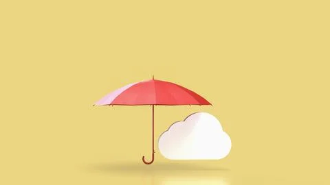Cloud Data Protection Concept With Red Umbrella Security Symbol 3d render. Illustrazione stock