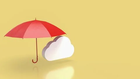 Cloud Data Protection Concept With Red Umbrella Security Symbol 3d render. Stock Photos