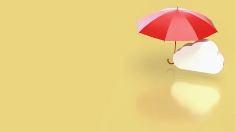 Cloud Data Protection Concept With Red Umbrella Security Symbol 3d render. Stock Photos