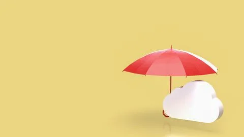 Cloud Data Protection Concept With Red Umbrella Security Symbol 3d render. Stock Photos