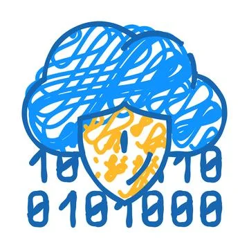 Cloud data protection icon doodle illustration Stock Illustration
