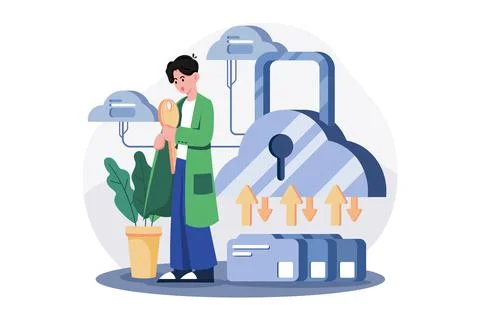 Cloud data protection Illustration concept on white background 스톡 일러스트