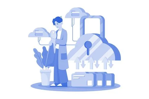 Cloud data protection Illustration concept on white background Illustrazione stock