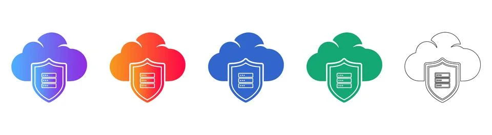 Cloud Data Protection Shield Icon Set Illustrazione stock