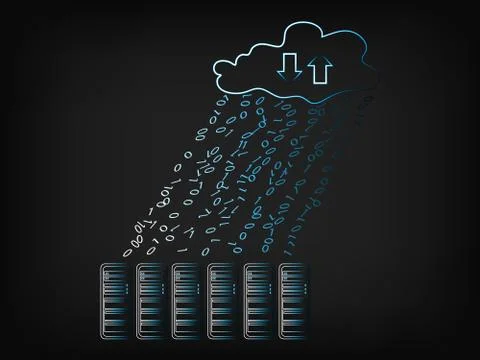 Cloud with data rain into storage servers Stock Illustration