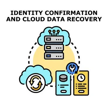 Cloud data recovery and identity confirmation process イラスト素材