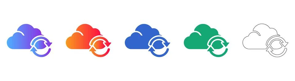 Cloud Data Refresh Sync Icon Set Illustrazione stock