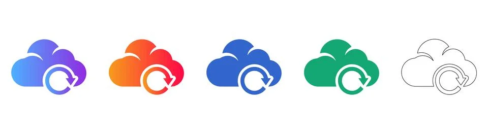 Cloud Data Refresh Synchronization Icon Set Illustrazione stock
