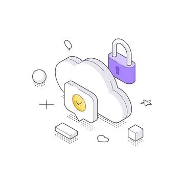 Cloud Data Security And Information Protection Lock Isometric Vector Illust.. Illustrazione stock