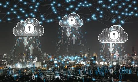Cloud data security and network connection concept showing encrypted inform.. 写真素材