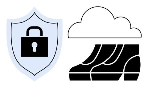 Cloud Data Security and Storage Concept with Shield and Lock Icon Illustrazione stock