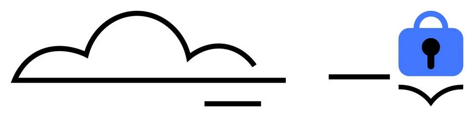 Cloud Data Security Concept with Cloud and Padlock Icons in Minimalistic Styl Stock Illustration