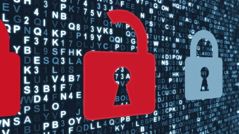 Cloud data security concept with hacked digital locks. Stock Footage 167150205