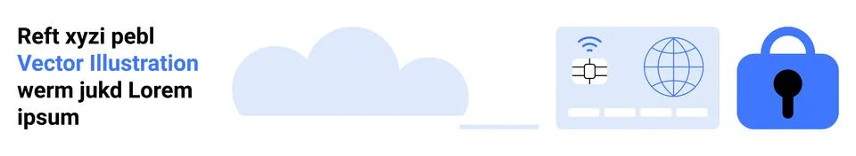 Cloud Data Security Concept with Lock and Globe Icons in Vector Style Stock Illustration