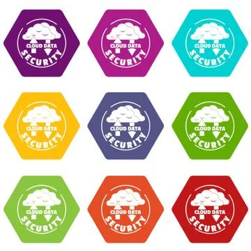 Cloud data security icons set 9 Stock Illustration