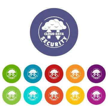 Cloud data security icons set color Stock Illustration